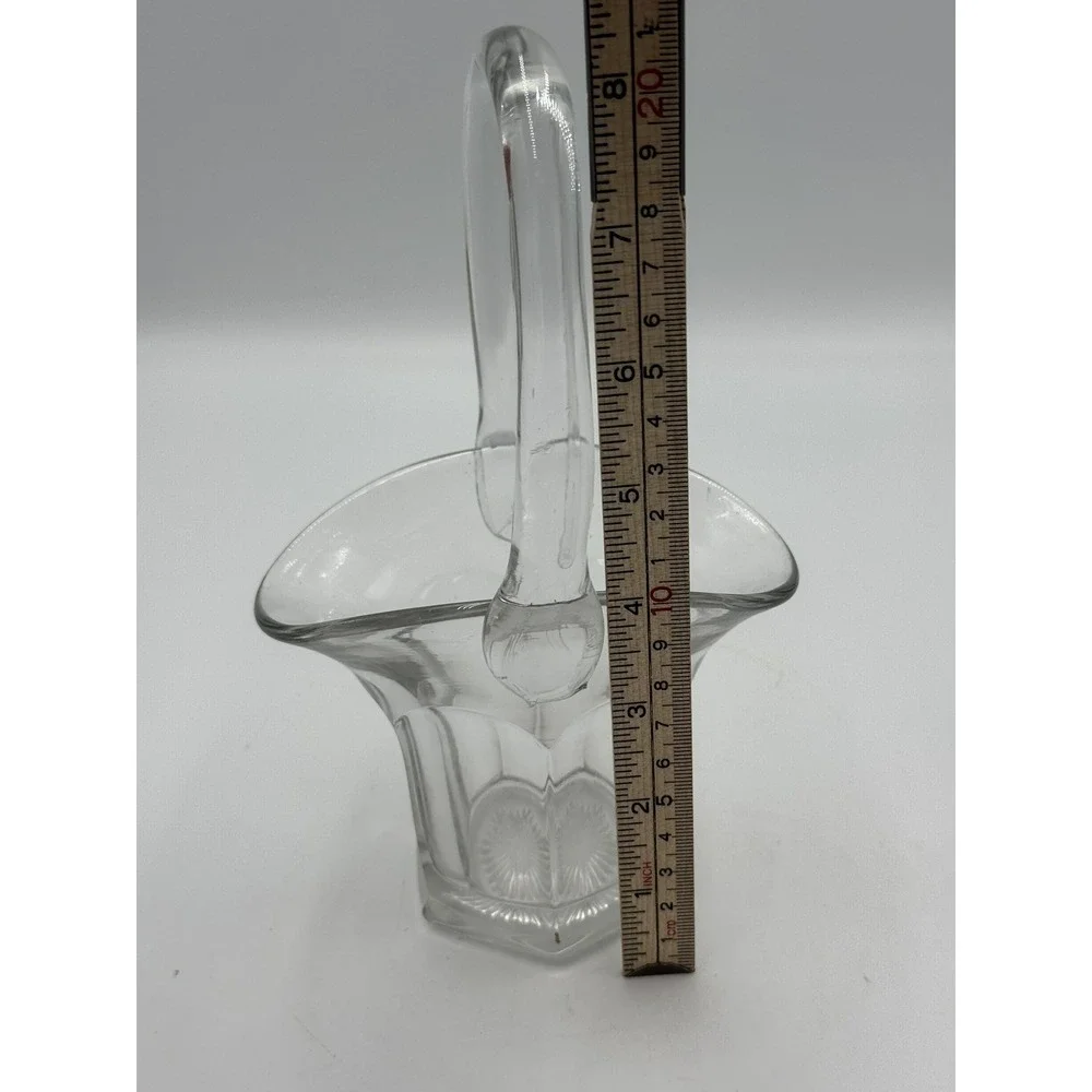 Vintage Crystal Clear Glass Floral Basket with Handle